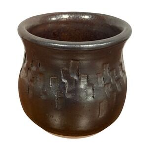 VTG‎ 2001 Brown Luster Glazed Rustic Stoneware 3 3/4" Tall Cup Mug Bowl Signed